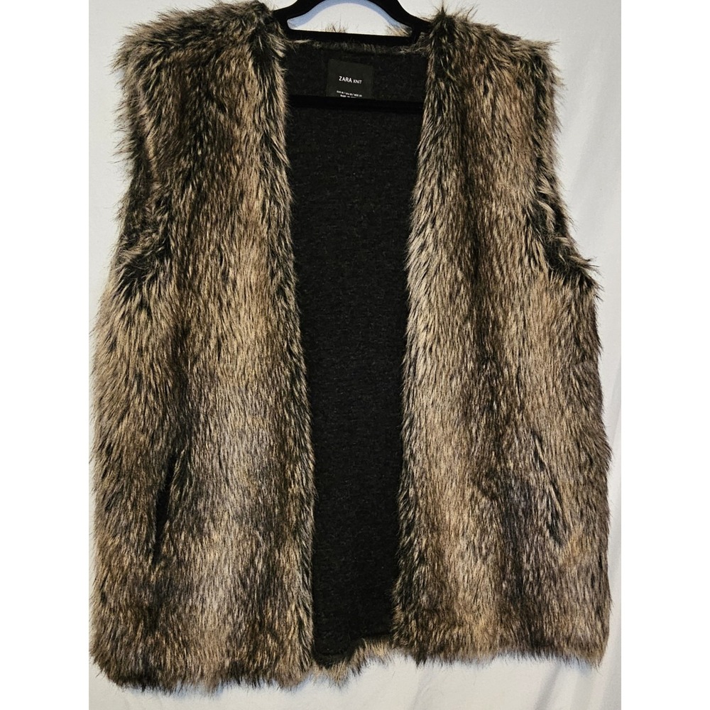 Zara Knit Faux Fur Vest Dark & Light Brown Colors Size Medium,
